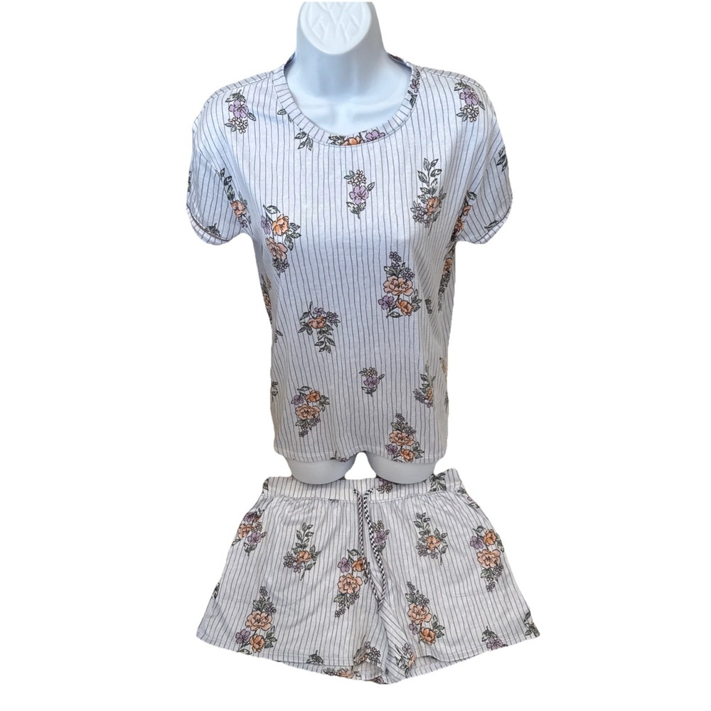 Roudelain Women's Pajama Set-Shorts & Top‎ Floral Light Lavender Size S Pockets
